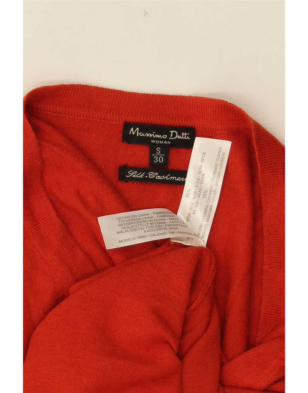 Sweter damski Massimo Dutti z dekoltem w kształcie litery V, UK 10, mały, pomarańczowy jedwab