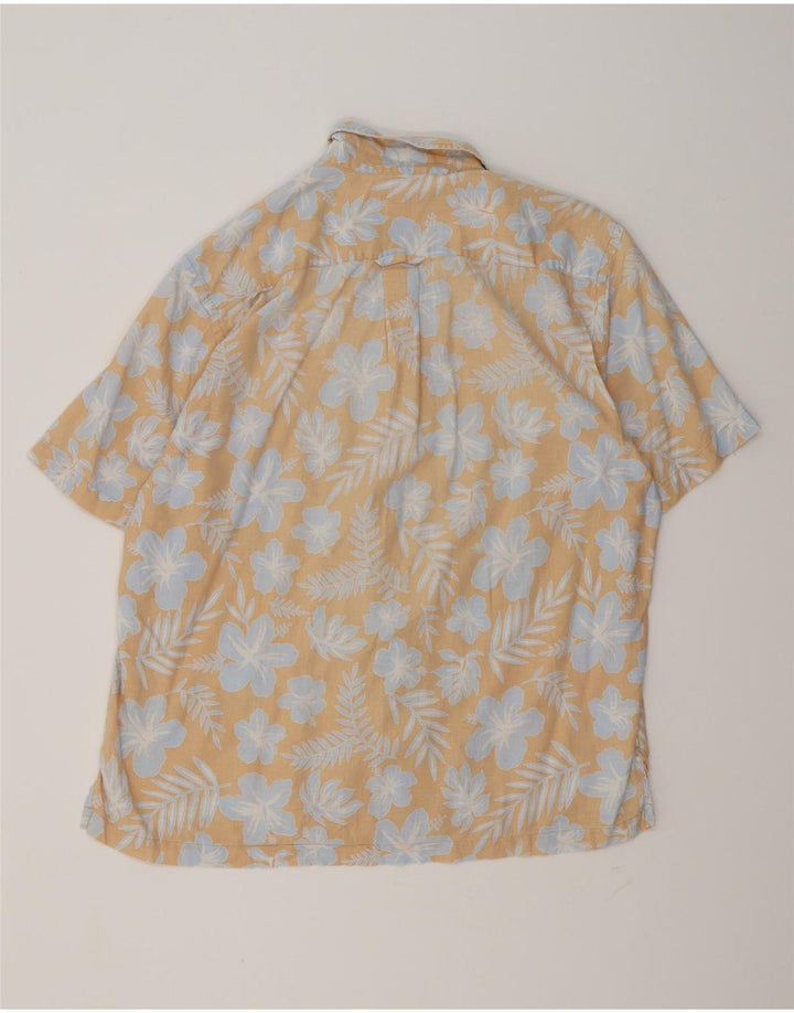 Męska koszula z krótkim rękawem Gant o regularnym kroju, duża, beżowa, lniana w kwiaty