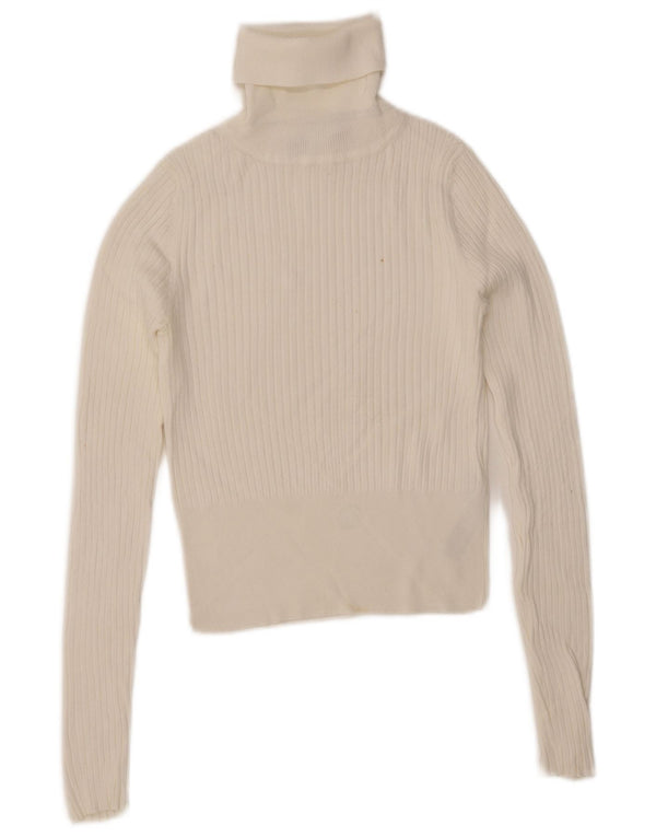 ZARA Womens Crop Roll Neck Jumper Sweater UK 10 Small White Viscose