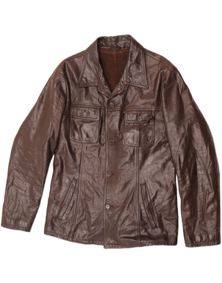 Vintage męska kurtka skórzana IT 48 średniej wielkości brązowa skóra