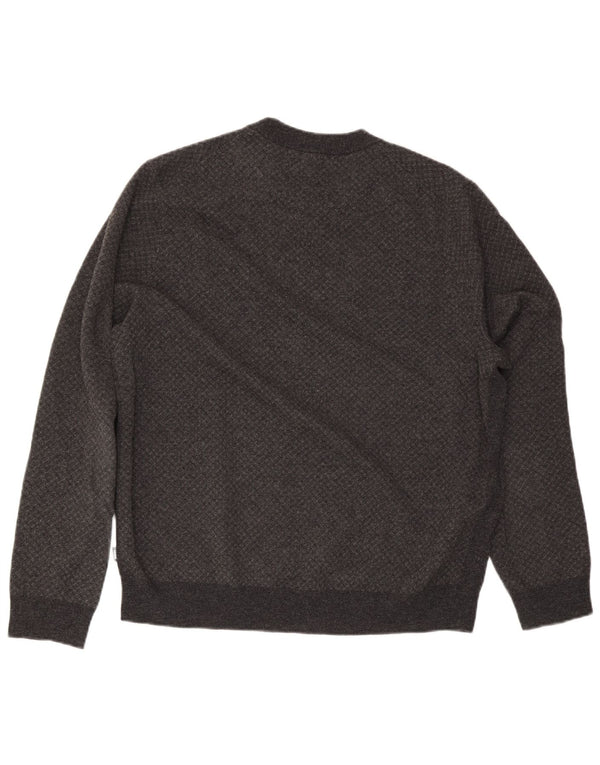 Męski sweter z okrągłym dekoltem Hugo Boss XL, szara wełna