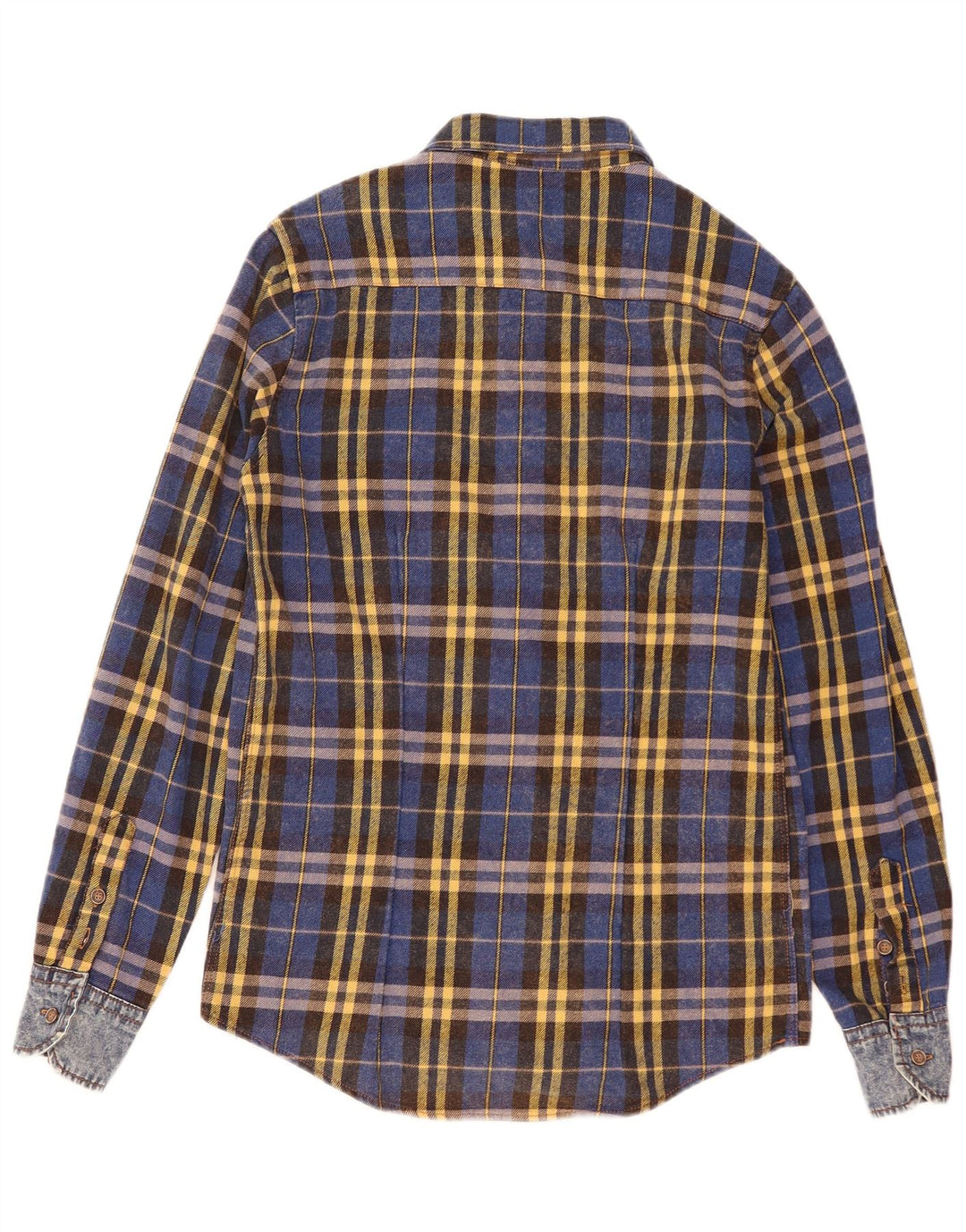 Vintage męska koszula flanelowa w małą niebieską kratkę, bawełniana