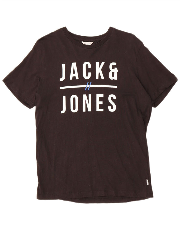 JACK & JONES Mens Graphic T-Shirt Top Medium Black Cotton Logo