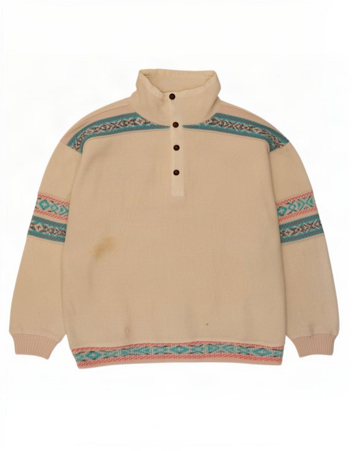 Męski sweter polarowy Silvy z kołnierzykiem i dużym dekoltem w kolorze złamanej bieli Fair Isle Polyester