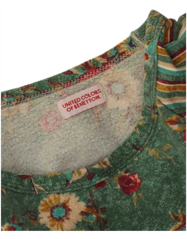 Damska sukienka T-shirt z długim rękawem BENETTON UK 14 Średni zielony w kwiaty