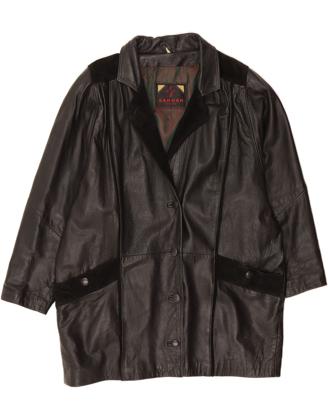 SARDAR Womens Oversized Leather Coat UK 18 XL Black Leather Vintage Sardar and Second-Hand Sardar from Messina Hembry 