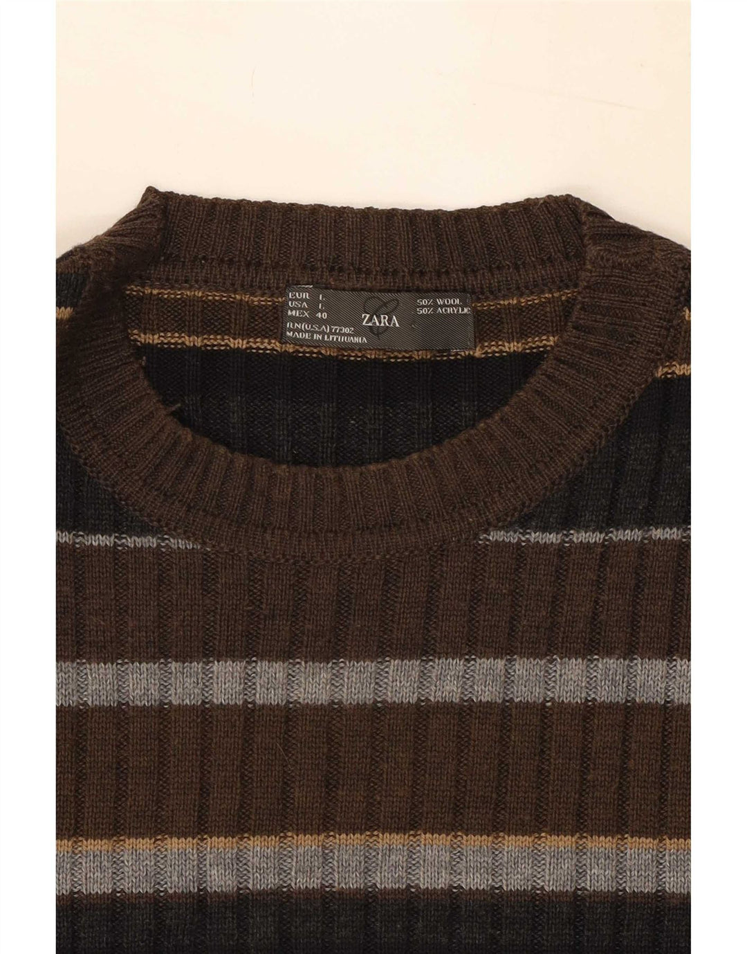 Męski sweter Zara z wycięciem pod szyją, duży, wełniany w brązowe paski