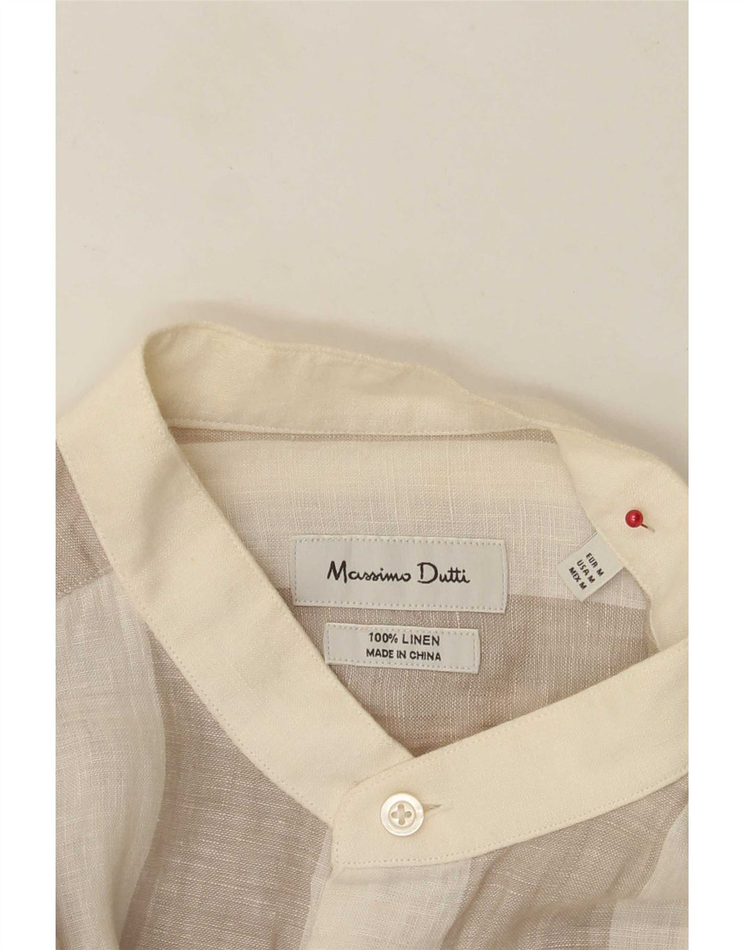 Koszula męska Massimo Dutti, lniana w średnie beżowe paski