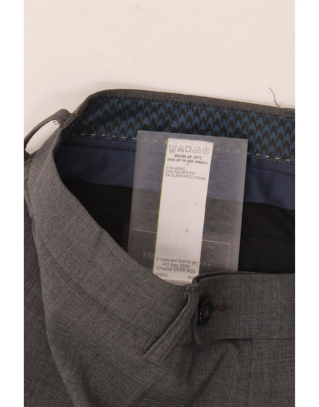 Marks & Spencer Męskie spodnie garniturowe o dopasowanym kroju W32 L33 Szara wełna