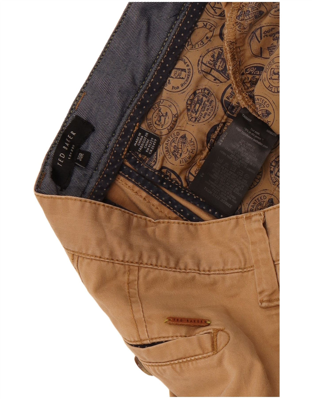 Męskie spodnie typu slim chino Ted Baker W30 L32, brązowa bawełna
