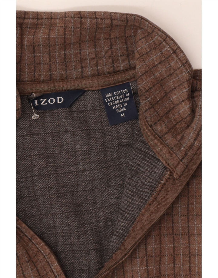 Izod Męski sweter z zamkiem błyskawicznym, bawełniany w brązową kratkę