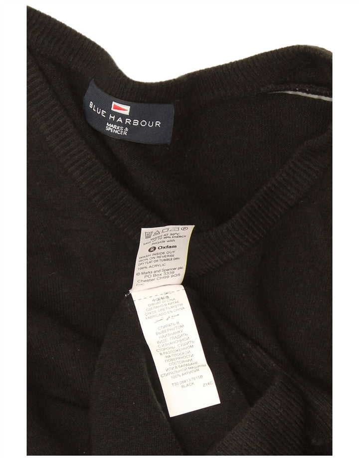 Męski sweter Marks & Spencer Blue Harbor z dekoltem w kształcie litery V, średni czarny