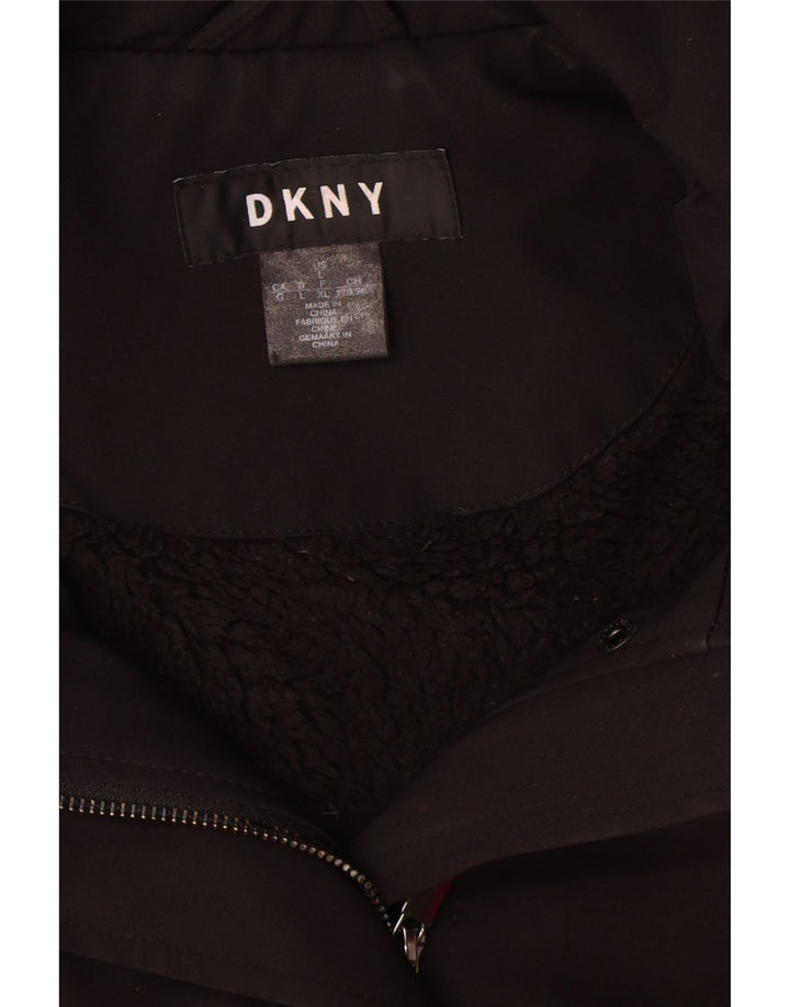 Damski płaszcz z kapturem Dkny Sherpa UK 16, duży, czarny poliester