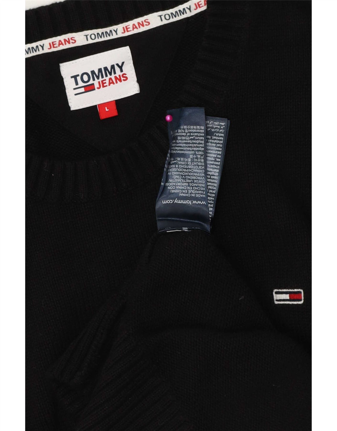 Męski sweter z okrągłym dekoltem Tommy Hilfiger, duży, czarny, bawełniany