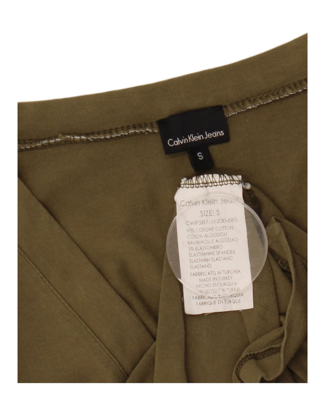 CALVIN KLEIN JEANS Damski sweter kardigan UK 10, mały, bawełniany khaki