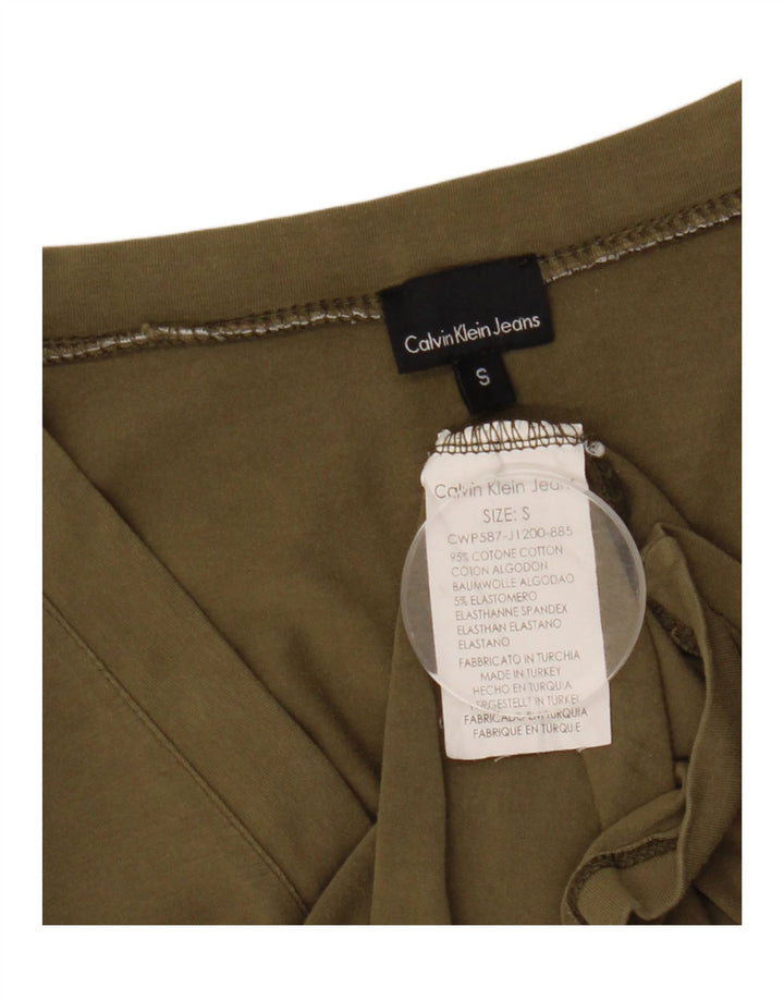 CALVIN KLEIN JEANS Damski sweter kardigan UK 10, mały, bawełniany khaki