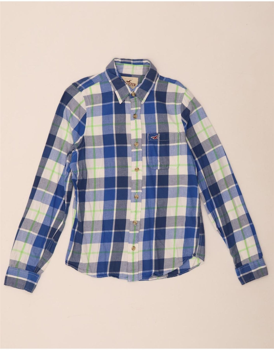 Męska koszula flanelowa Hollister w średnią niebieską kratkę, bawełniana