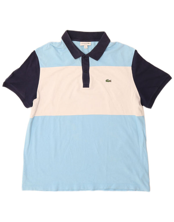 Męska koszulka polo Lacoste Slim Fit, rozmiar 7, 2XL, niebieska bawełna z blokami kolorów