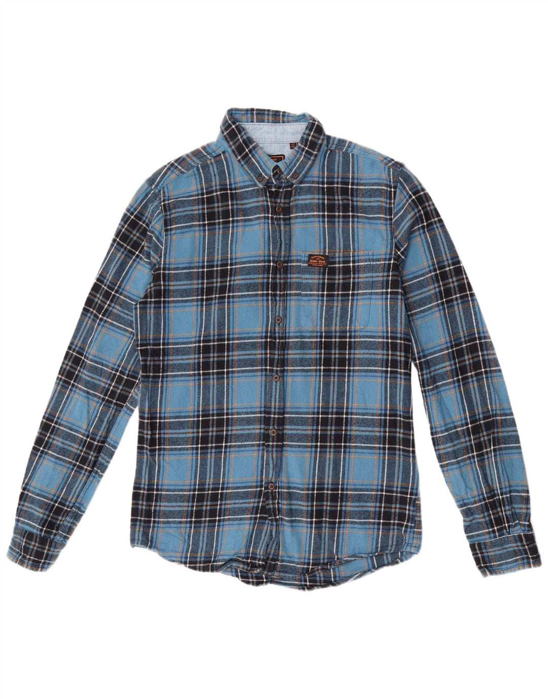 Męska koszula flanelowa Superdry w małą niebieską kratkę, bawełniana