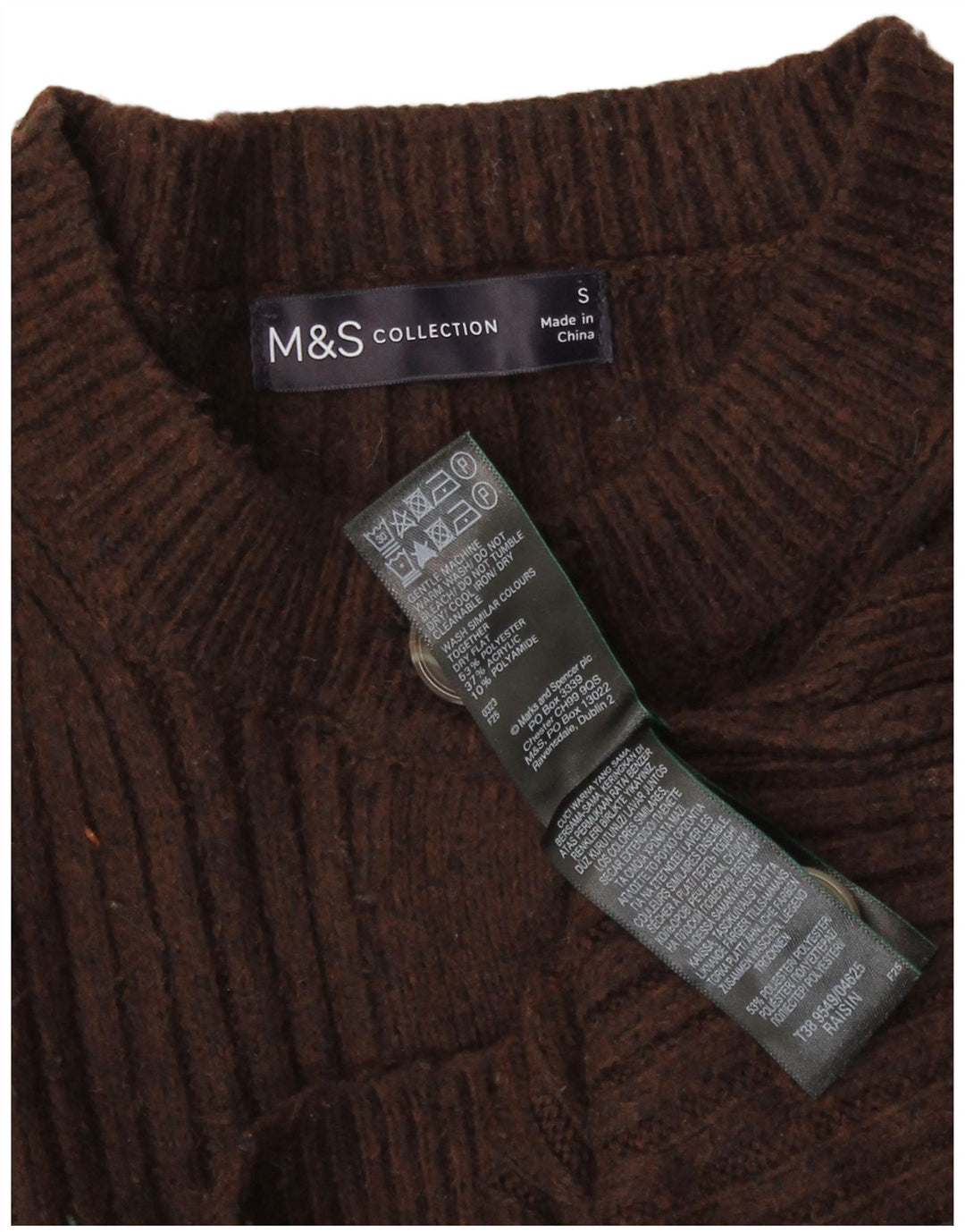Marks & Spencer Krótki sweter damski, UK 10, mały, brązowy poliester
