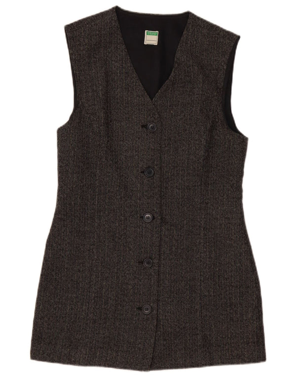 BENETTON Womens Longline Blazer Jacket UK 10 Small Grey Pinstripe