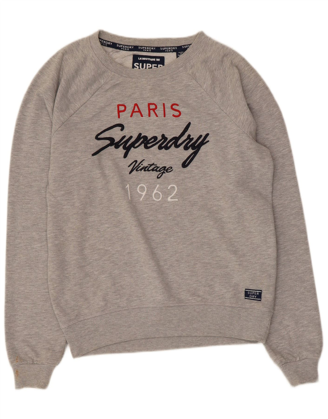 Damski sweter z grafiką Superdry UK 10, mały, szary nakrapiany