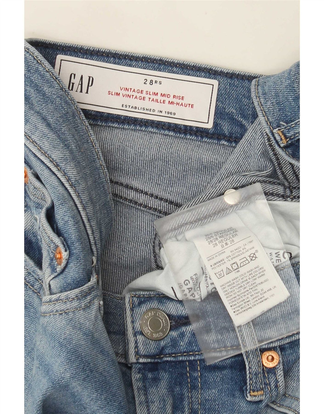 Damskie jeansy Gap ze średnim stanem W28 L27, niebieska bawełna