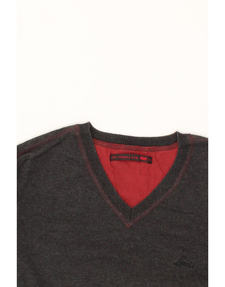 LEVI'S Mens V-Neck Jumper Sweater Medium Grey Cotton Vintage Levi's and Second-Hand Levi's from Messina Hembry 