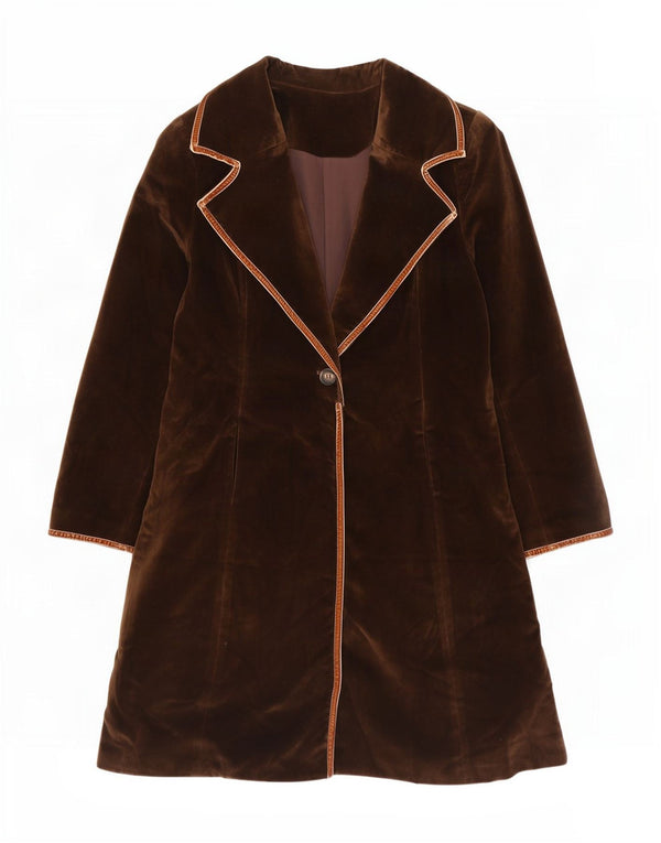 Vintage Womens Velvet Overcoat UK 12 Medium Brown Polyester