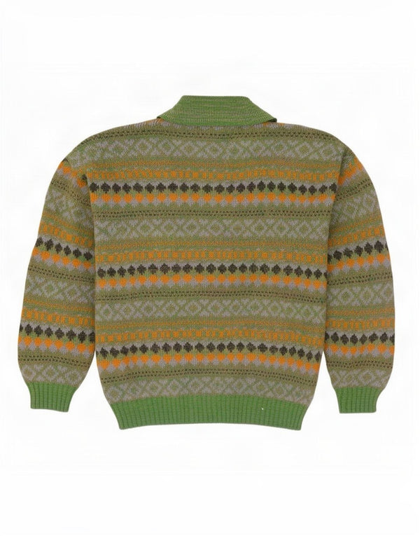 Męski sweter z golfem w stylu vintage, średnio zielony, wełna Fair Isle