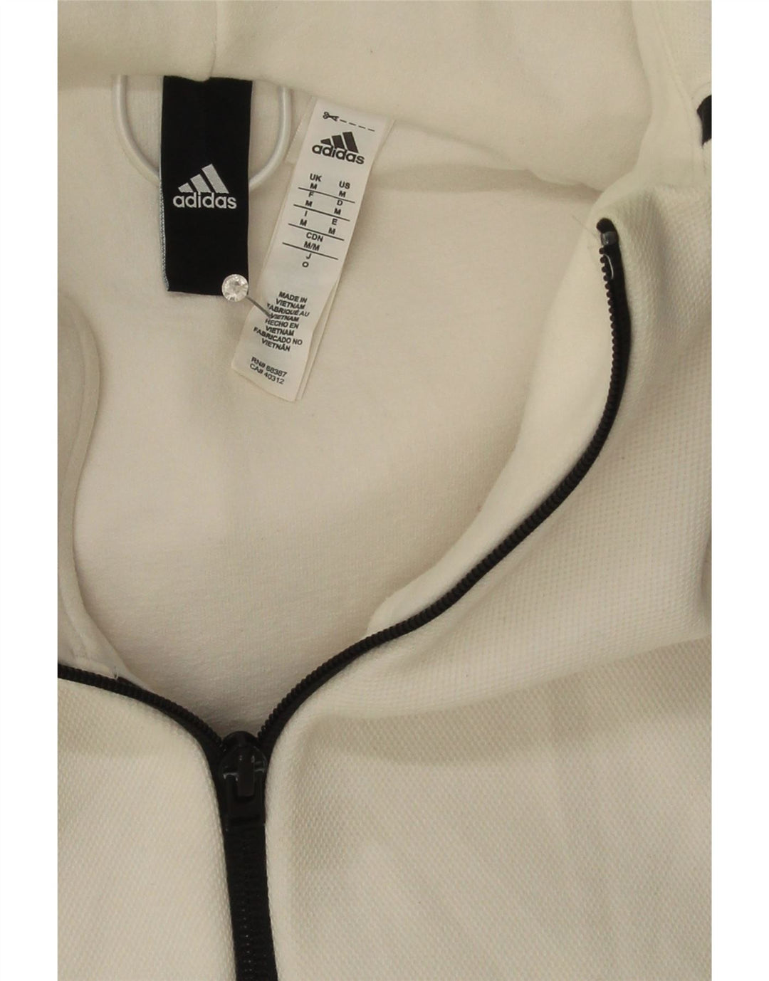 Męski sweter z kapturem i zamkiem błyskawicznym ADIDAS, średniej wielkości biała bawełna
