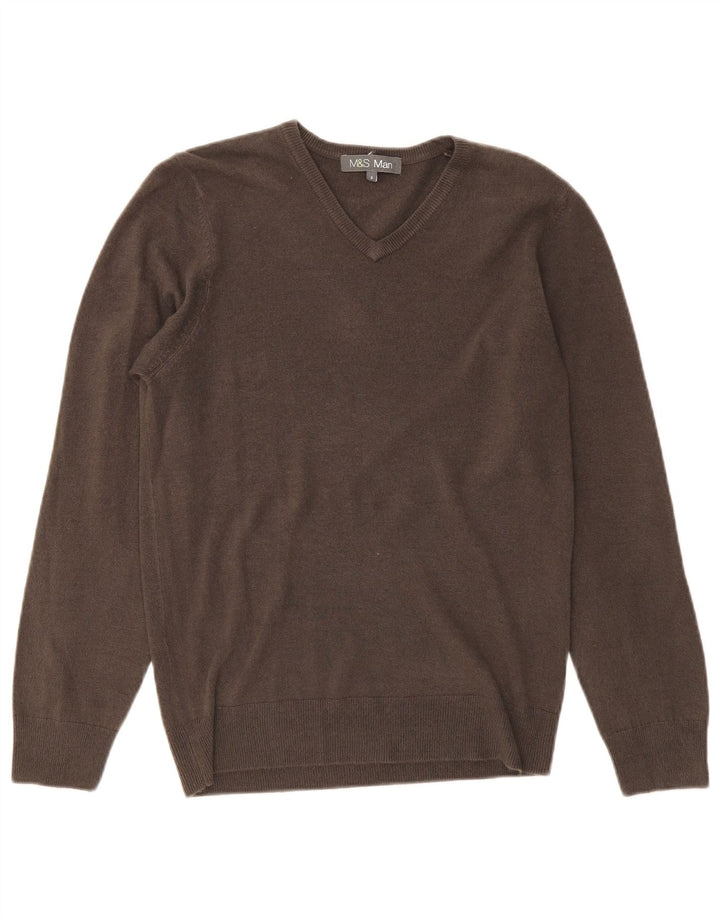 MARKS & SPENCER Męski sweter z dekoltem w kształcie litery V, mały, szary, akrylowy