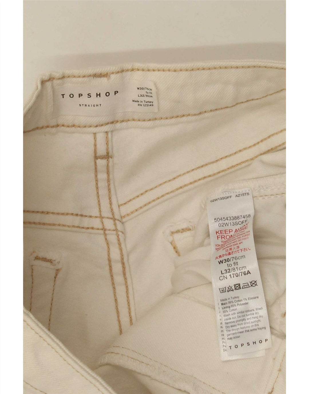 Damskie proste dżinsy Topshop W30 L26 Biała bawełna