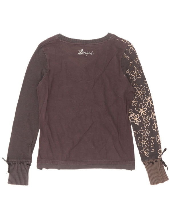 Desigual damski top graficzny z długim rękawem, UK 18 XL, czarny, w kwiatowe, bawełniane serce
