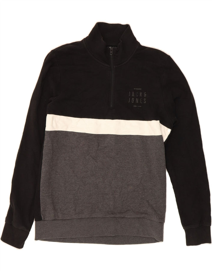 JACK & JONES Mens Graphic Sweatshirt Jumper Medium Black Colourblock Vintage Jack & Jones and Second-Hand Jack & Jones from Messina Hembry 