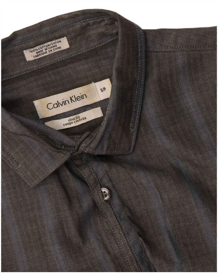 Koszula męska Calvin Klein Slim Fit, mała, szara, bawełniana w jodełkę