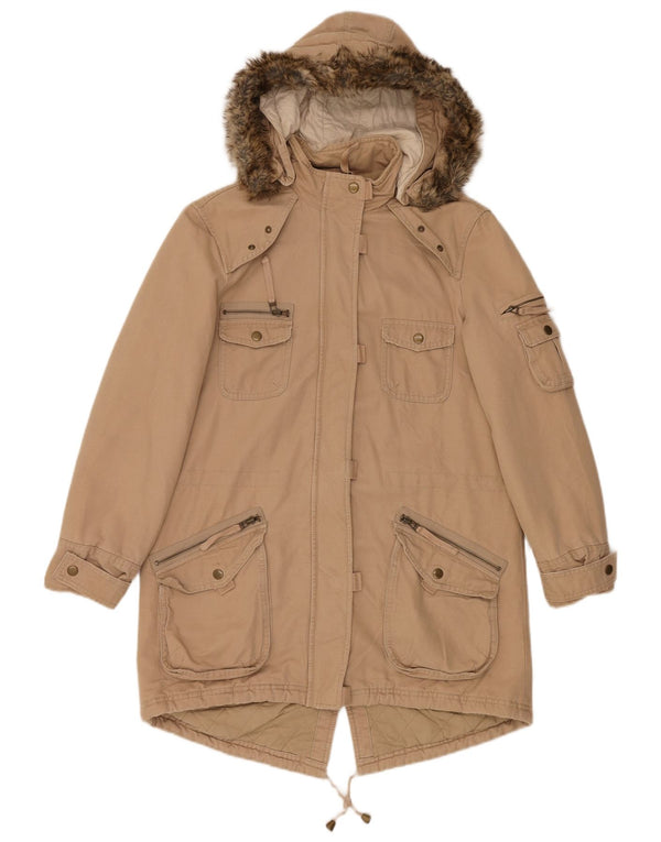 Marks & Spencer Damska kurtka typu parka z kapturem, oversize, UK 10, mała, beżowa