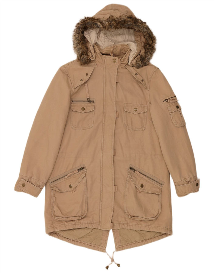 Marks & Spencer Damska kurtka typu parka z kapturem, oversize, UK 10, mała, beżowa