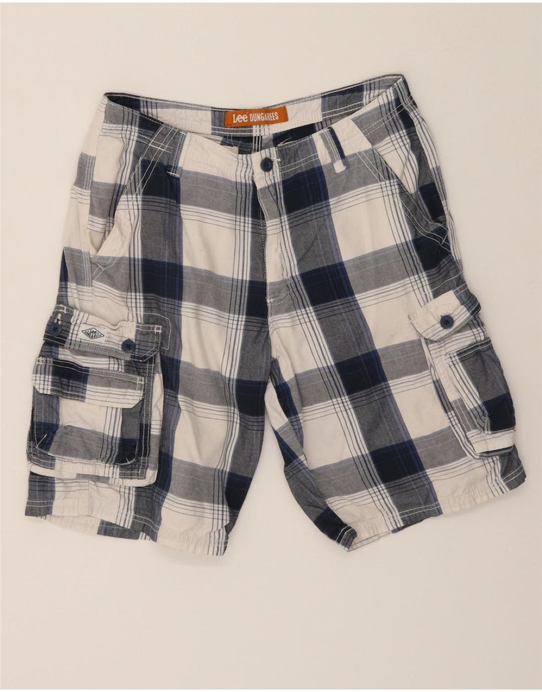 LEE Mens Cargo Shorts W33 Medium Blue Check Cotton Vintage Lee and Second-Hand Lee from Messina Hembry 