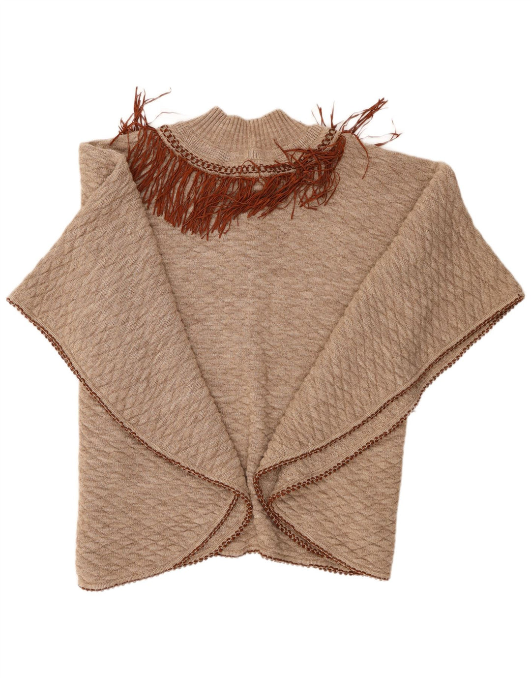 Damski sweter poncho ONYX w jednym rozmiarze, beżowy, wełniany