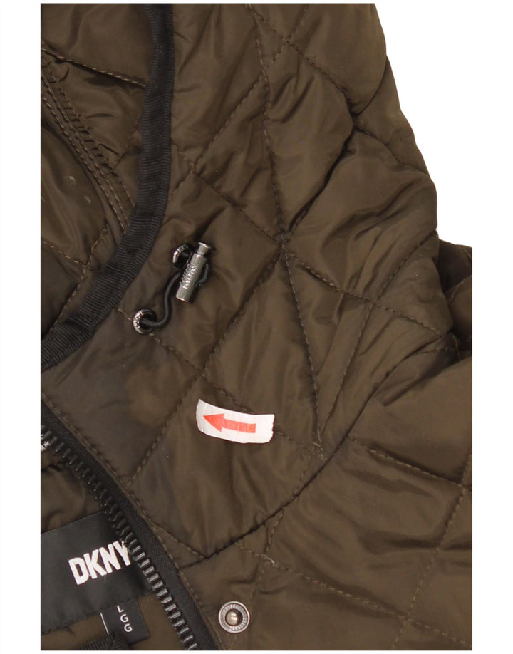 Damski pikowany płaszcz z kapturem Dkny UK 16, duży poliester khaki