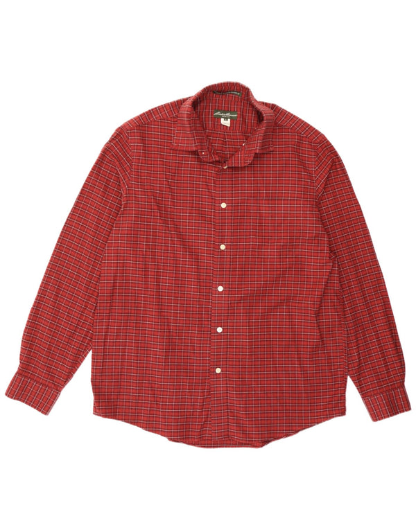 Męska koszula flanelowa Eddie Bauer o swobodnym kroju, duża, bordowa, bawełniana w kratę