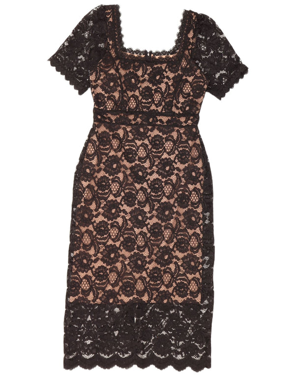 LIPSY Womens Lace Sheath Dress UK 10 Small Black Floral Polyester