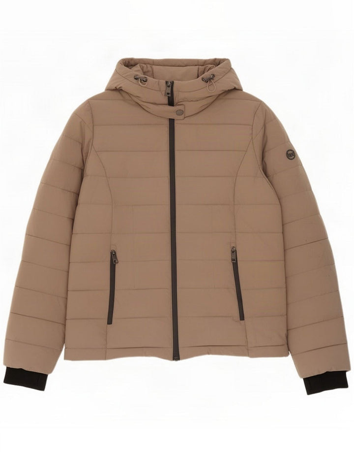 Michael Kors Damska ocieplana kurtka z kapturem UK 14 Medium Brown Poliester