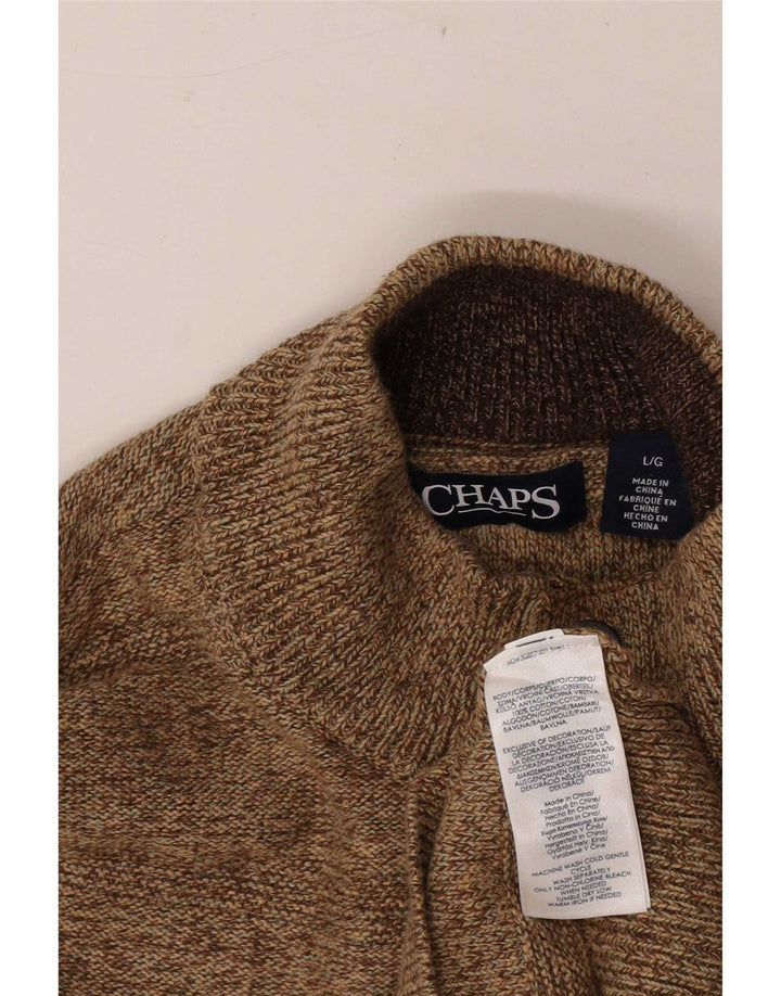 Męski sweter zapinany na guziki Chaps, duży, brązowy, bawełniany