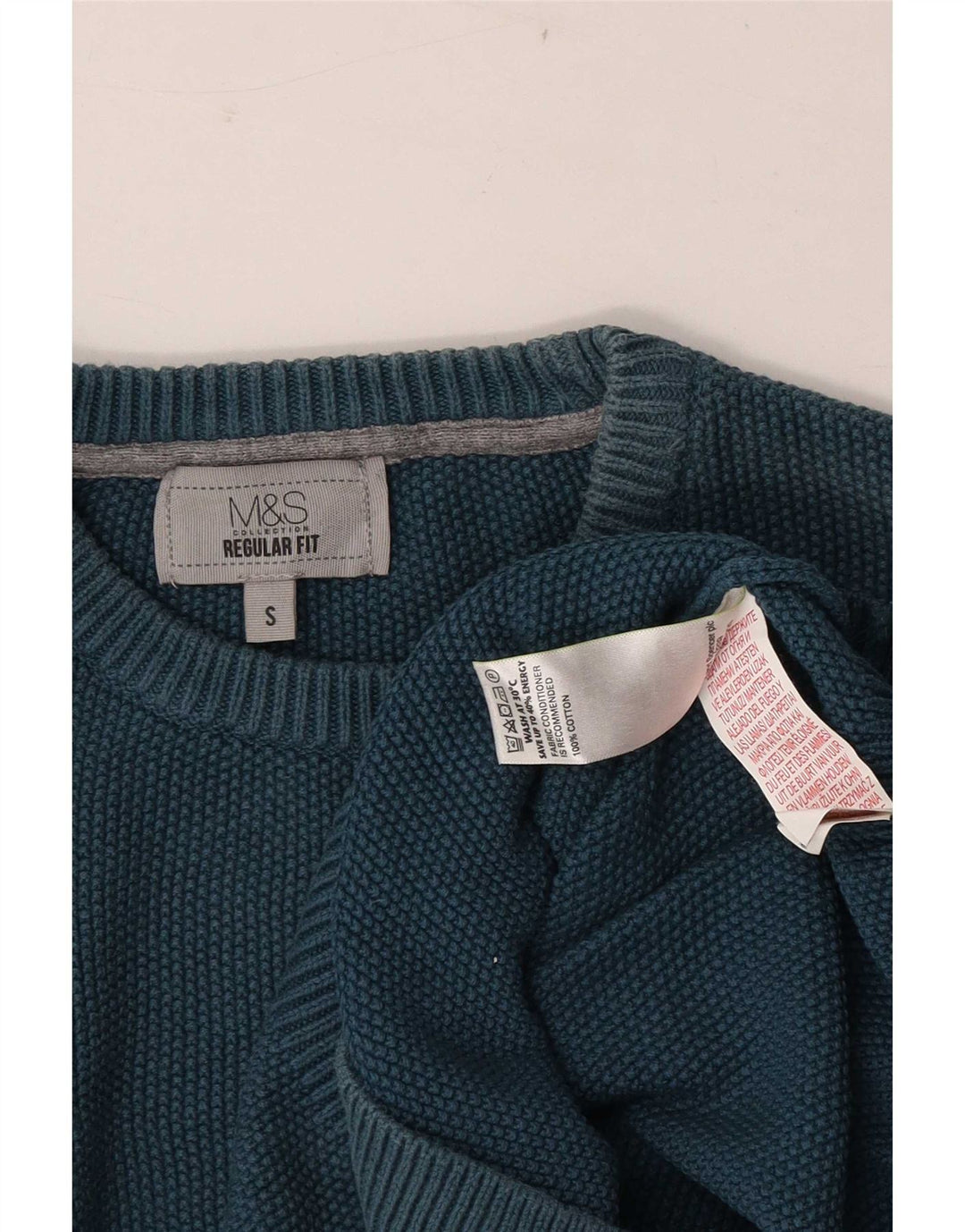 Marks & Spencer Męski sweter z okrągłym dekoltem o regularnym kroju, mały, niebieski, bawełniany