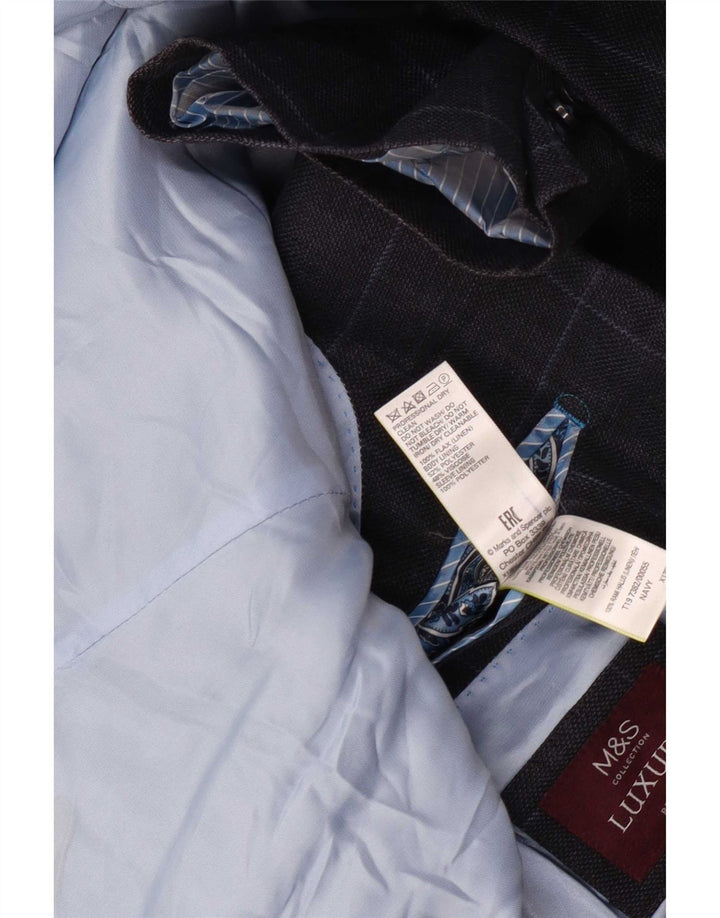 Marks & Spencer Męska marynarka zapinana na 2 guziki UK 44 XL, granatowa, lniana w kratę