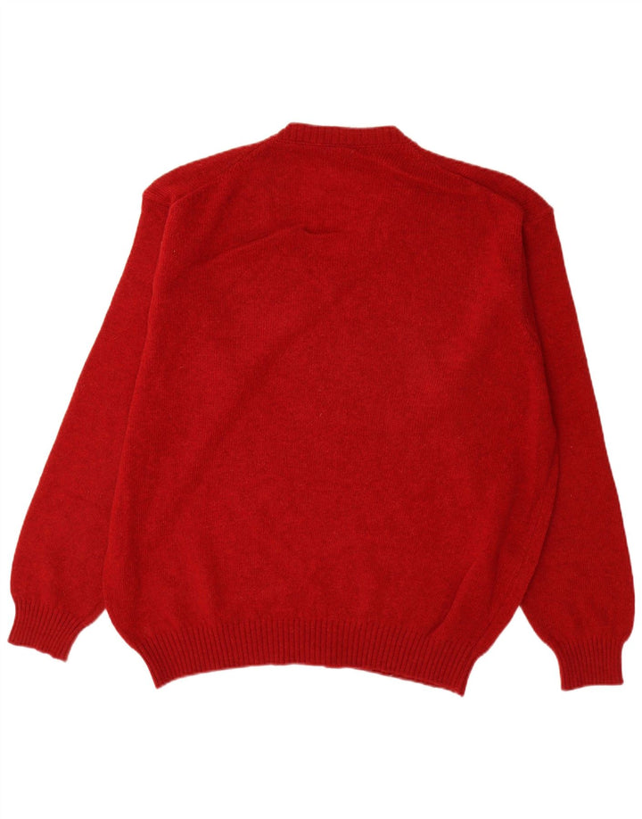 Męski sweter z dekoltem w serek Benetton, duży, czerwony, nowa wełna