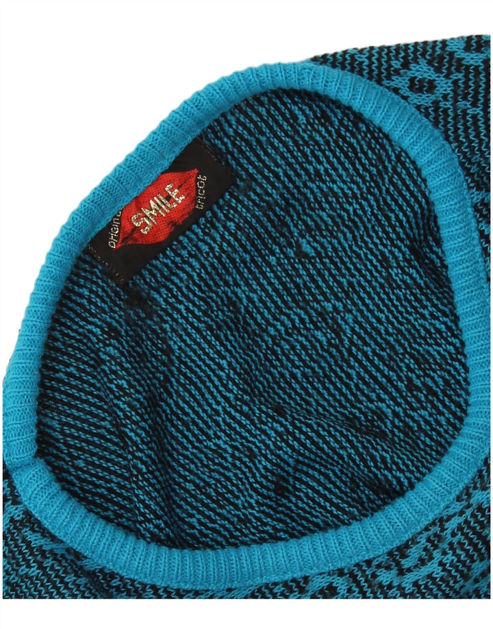 Sweter damski VINTAGE z dekoltem w łódkę UK 16, duży niebieski Paisley