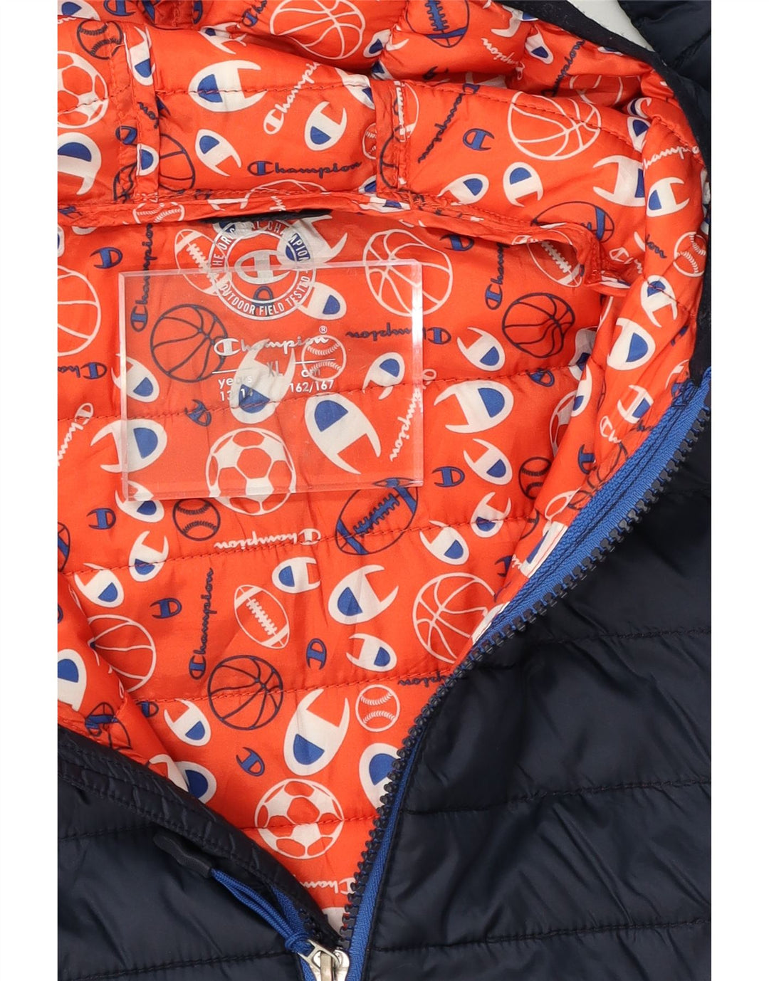 CHAMPION Boys Hooded Padded Jacket 13-14 Years XL Navy Blue Vintage Champion and Second-Hand Champion from Messina Hembry 